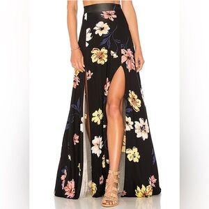 Rachel Pally Floral Maxi Skirt Black High Waist 2 Slits XS
